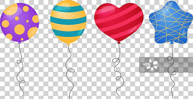 不同形状的彩色气球，孤立在白色背景上图片素材