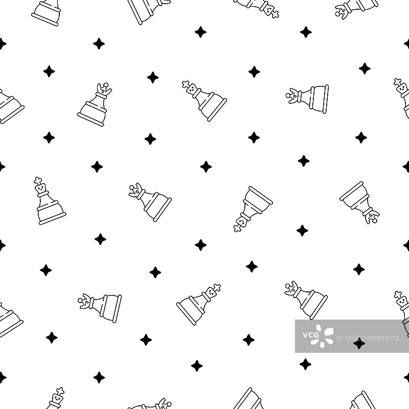 可爱的国际象棋棋子，带有快乐的笑脸，可供着色图片素材