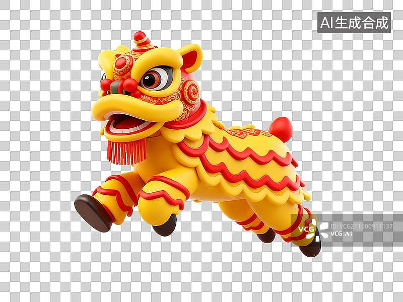 【AI数字艺术】中国节日年俗黄色舞狮造型玩具图片素材
