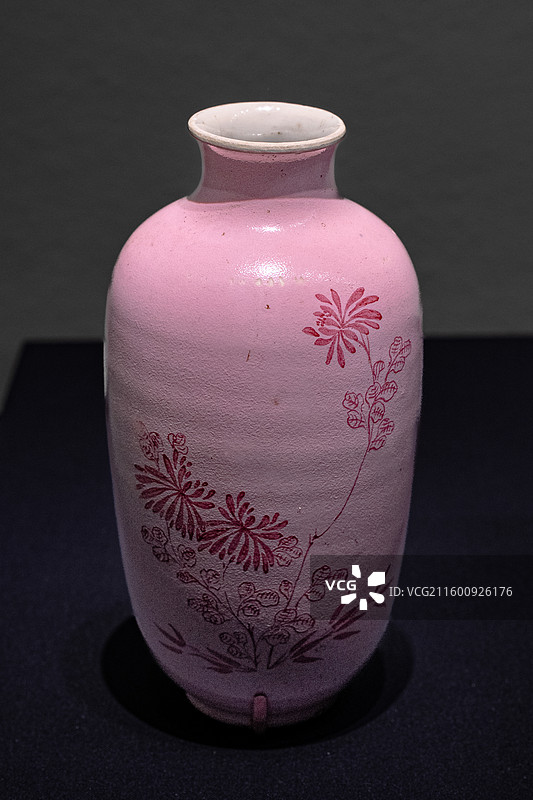 清乾隆 胭脂红红彩花卉纹瓶 江西景徳镇御窑 广东省博物馆图片素材