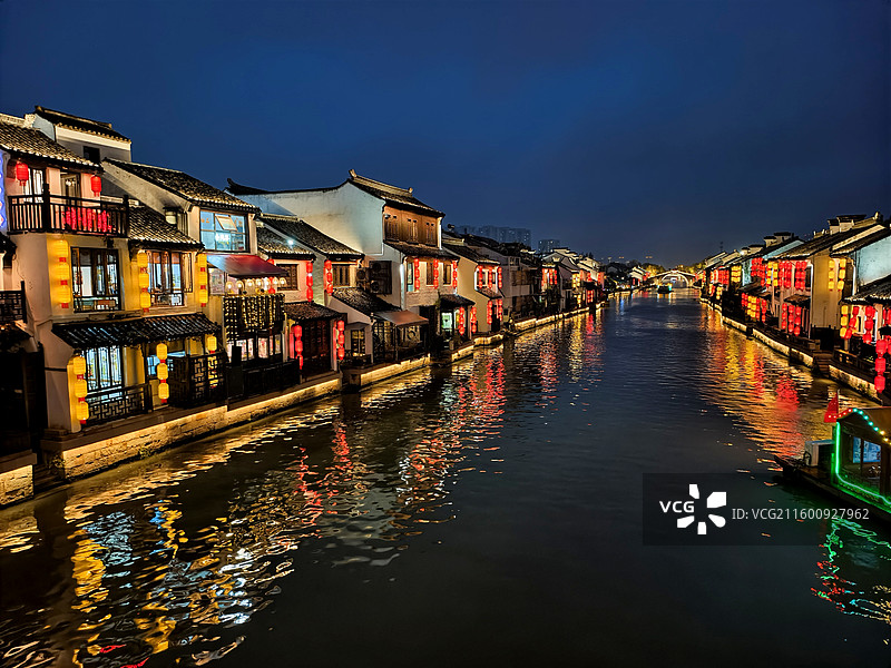 江苏无锡南长街古运河夜景图片素材