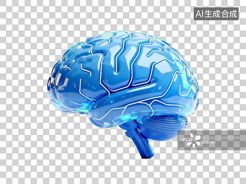 【AI数字艺术】科技类 脑机接口 蓝色透明大脑模型图片素材