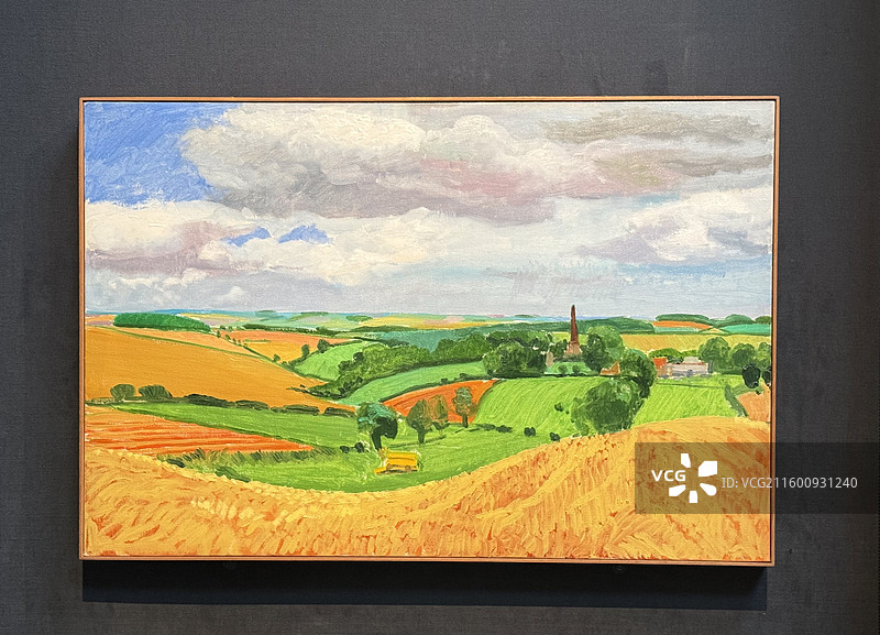 英国剑桥菲茨威廉博物馆内大卫霍克尼的田园风景画图片素材