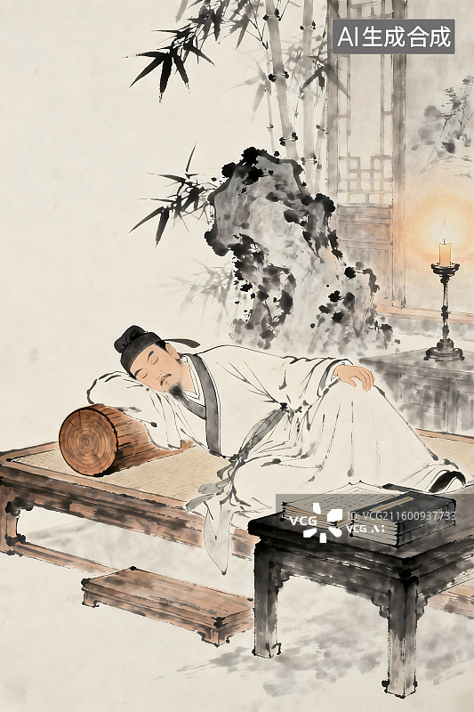 【AI数字艺术】闻鸡起舞，程门立雪，韦编三绝，囊萤映雪，借光读书等古人刻苦学习的成语典故插图图片素材