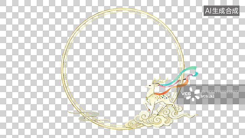 【AI数字艺术】烫金国风金色九色鹿边框元素图片素材