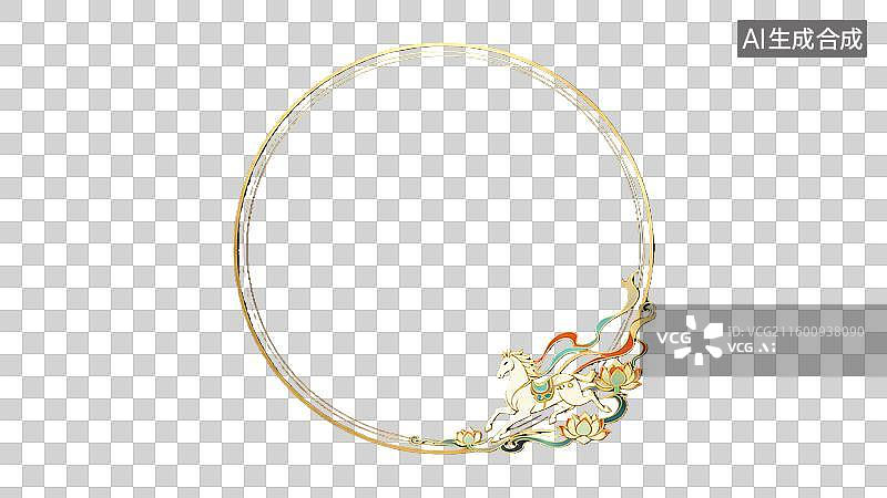 【AI数字艺术】烫金国风金色翼马莲花边框元素图片素材
