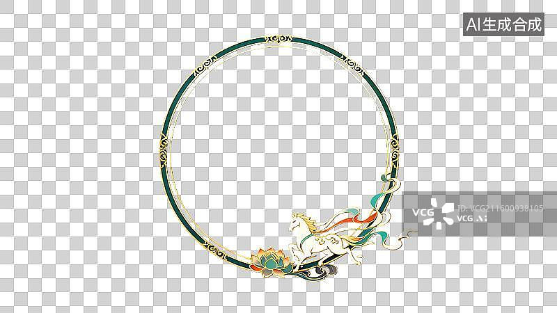 【AI数字艺术】烫金国风金色翼马莲花边框元素图片素材