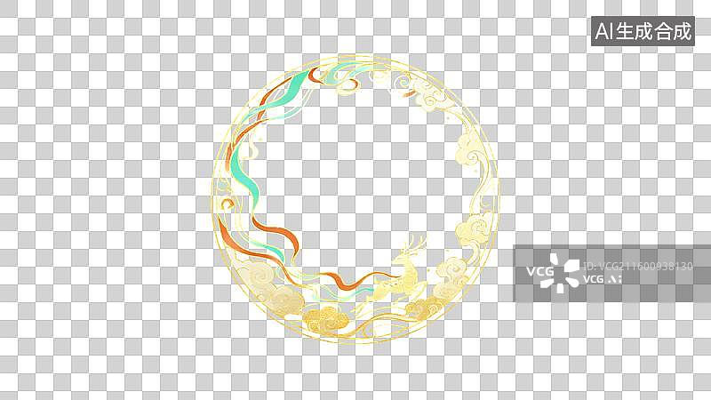 【AI数字艺术】烫金国风金色九色鹿边框元素图片素材