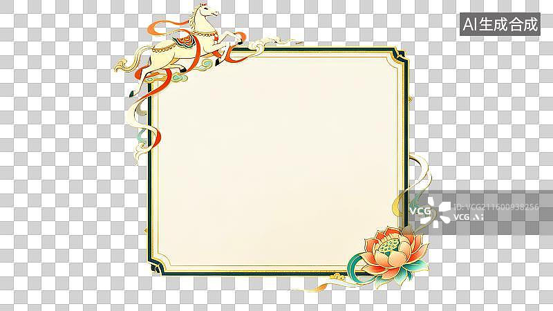 【AI数字艺术】烫金国风金色翼马莲花边框元素图片素材