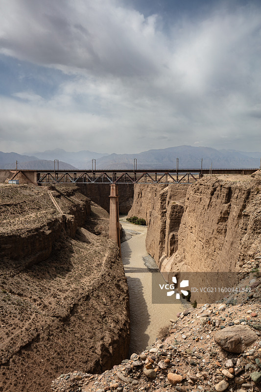 嘉峪关北大河上的铁路桥图片素材