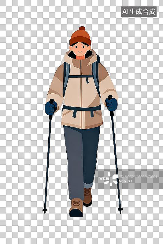 【AI数字艺术】穿着冬装徒步的年轻男子图片素材