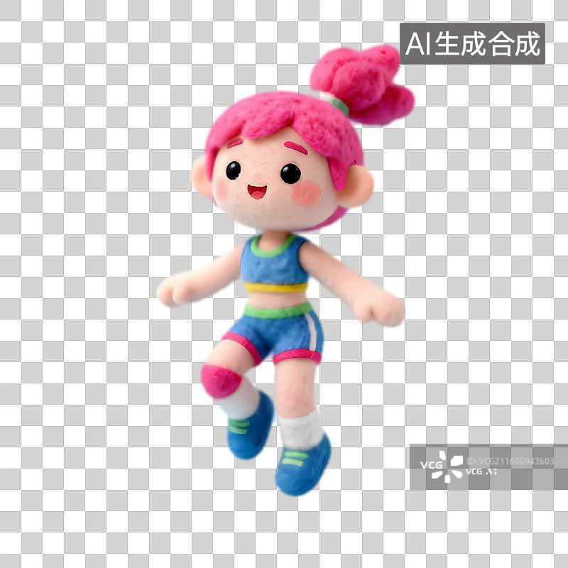 【AI数字艺术】可爱粉色头发运动装毛绒玩偶图片素材