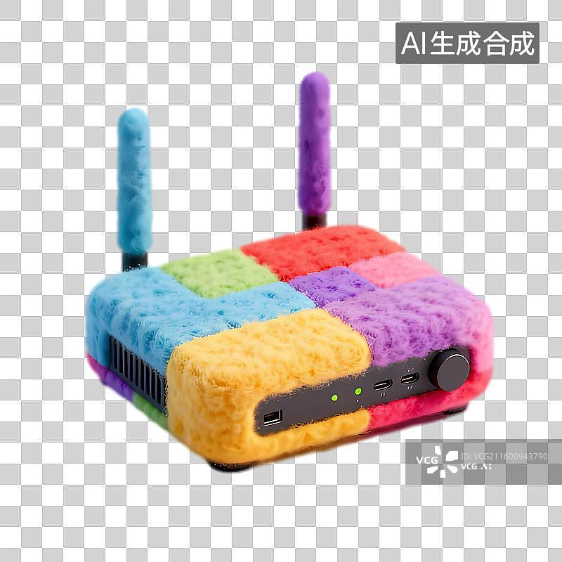 【AI数字艺术】彩色毛绒覆盖的网络路由器图片素材
