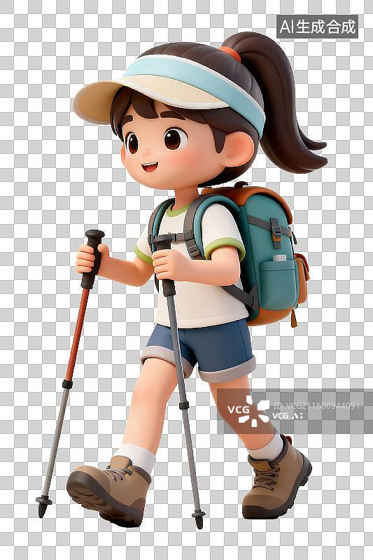 【AI数字艺术】背着背包徒步的年轻女孩图片素材