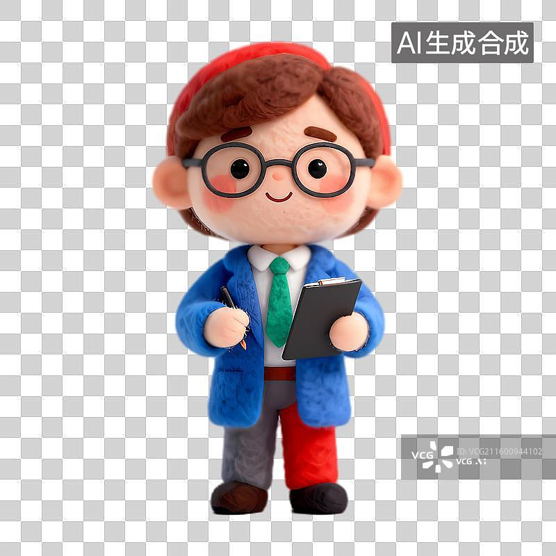 【AI数字艺术】戴着眼镜手持本子的卡通人物图片素材