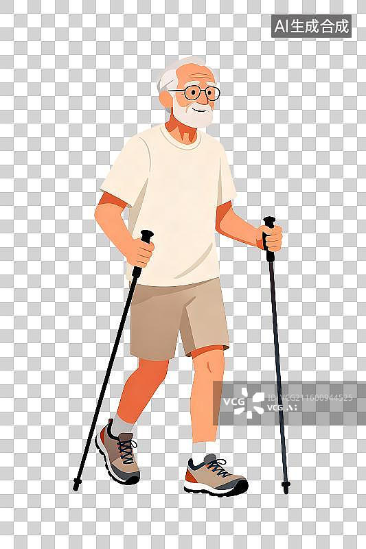 【AI数字艺术】老年男性户外健走锻炼图片素材