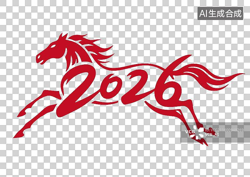 【AI数字艺术】红色剪纸马年2026年春节窗花元素图片素材