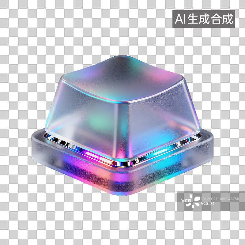 【AI数字艺术】一个3D机械键盘按键光键帽磨砂底座半透明珠光磨砂质感商业3D轻拟物风格插画元素电子设备材料图片素材