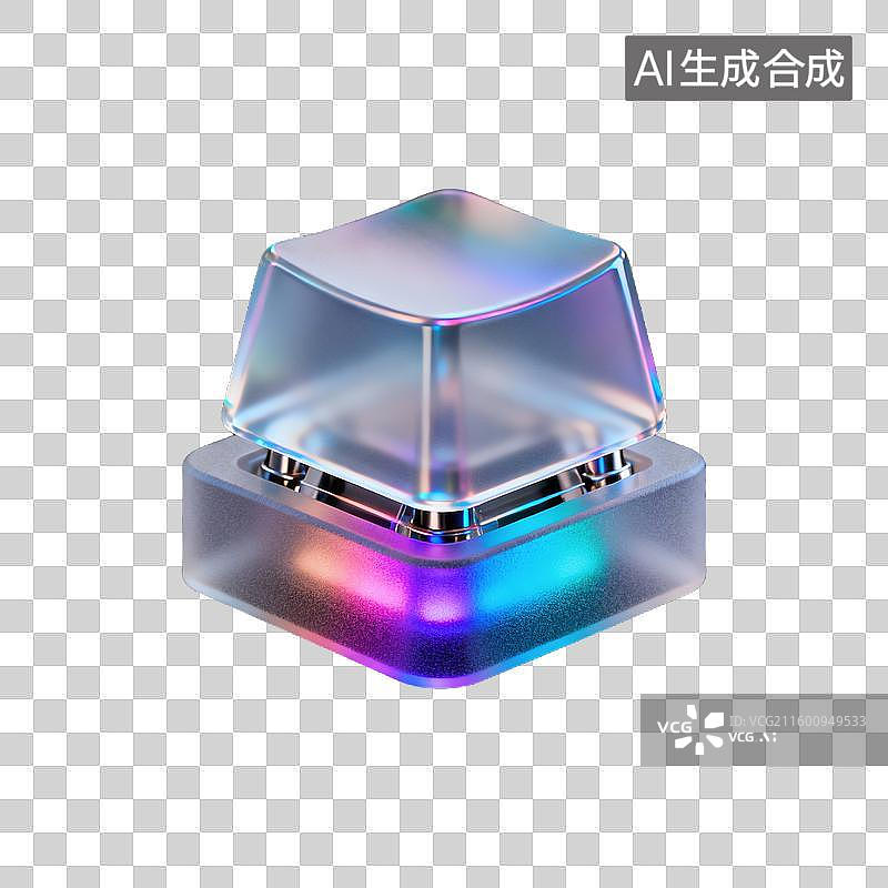 【AI数字艺术】一个3D机械键盘按键光键帽磨砂底座半透明珠光磨砂质感商业3D轻拟物风格插画元素电子设备材料图片素材
