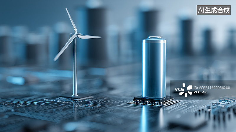 【AI数字艺术】新能源主题背景——风力发电、电池储能图片素材
