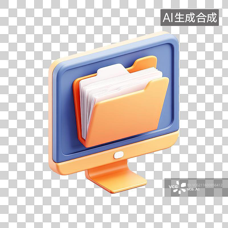【AI数字艺术】电脑显示器上的文件夹图标图片素材