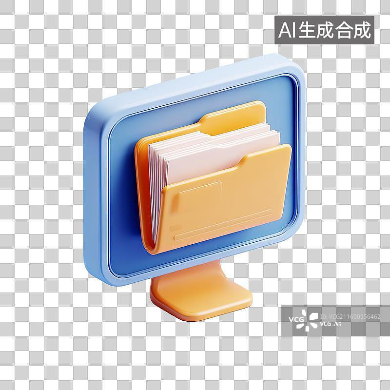 【AI数字艺术】电脑显示器上的文件夹图标图片素材