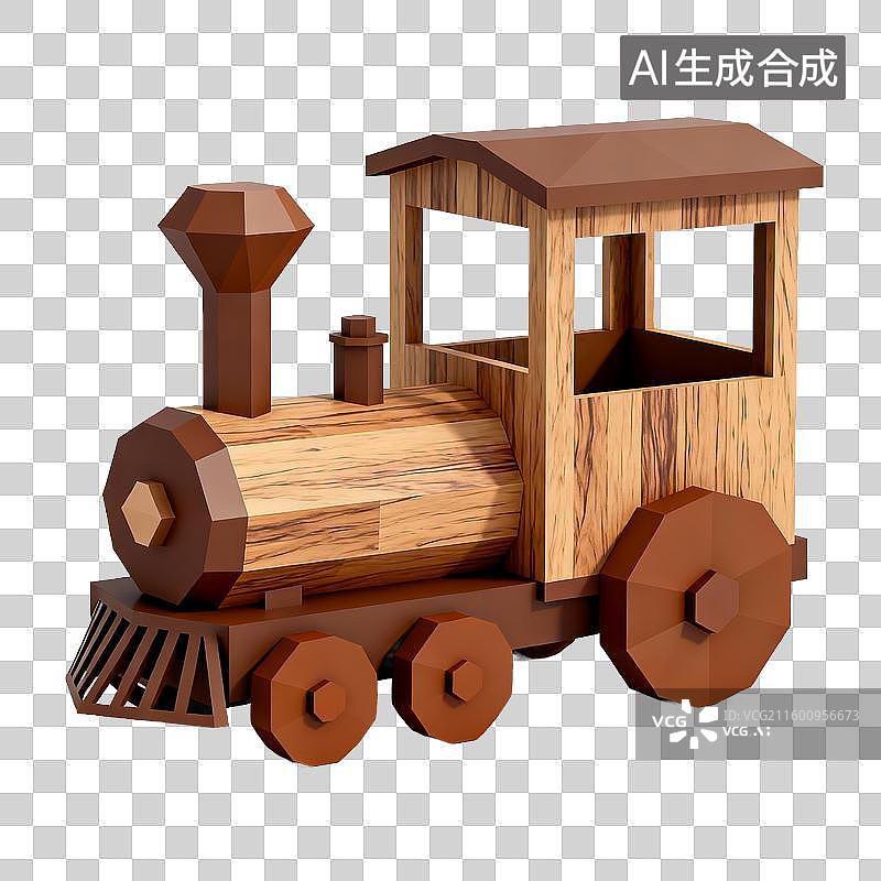 【AI数字艺术】旅游出行交通工具免抠设计素材 低多边形风格木质卡通火车图片素材