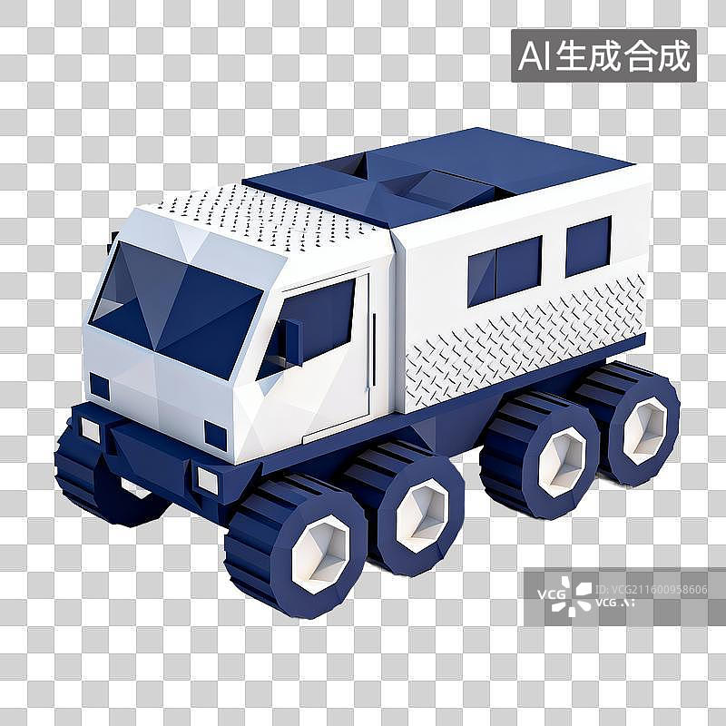 【AI数字艺术】低多边形风格蓝白极地越野车 旅游出行交通工具免抠设计素材图片素材