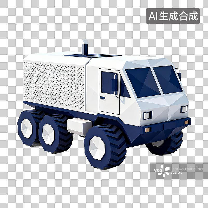 【AI数字艺术】低多边形风格蓝白极地越野车 旅游出行交通工具免抠设计素材图片素材