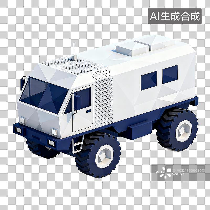 【AI数字艺术】低多边形风格蓝白极地越野车 旅游出行交通工具免抠设计素材图片素材