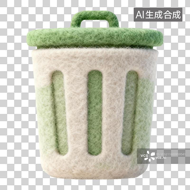 【AI数字艺术】商务办公学习3D卡通羊毛毡质感插画元素垃圾桶图片素材