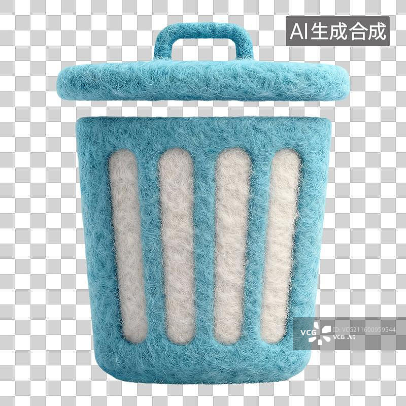 【AI数字艺术】商务办公学习3D卡通羊毛毡质感插画元素垃圾桶图片素材