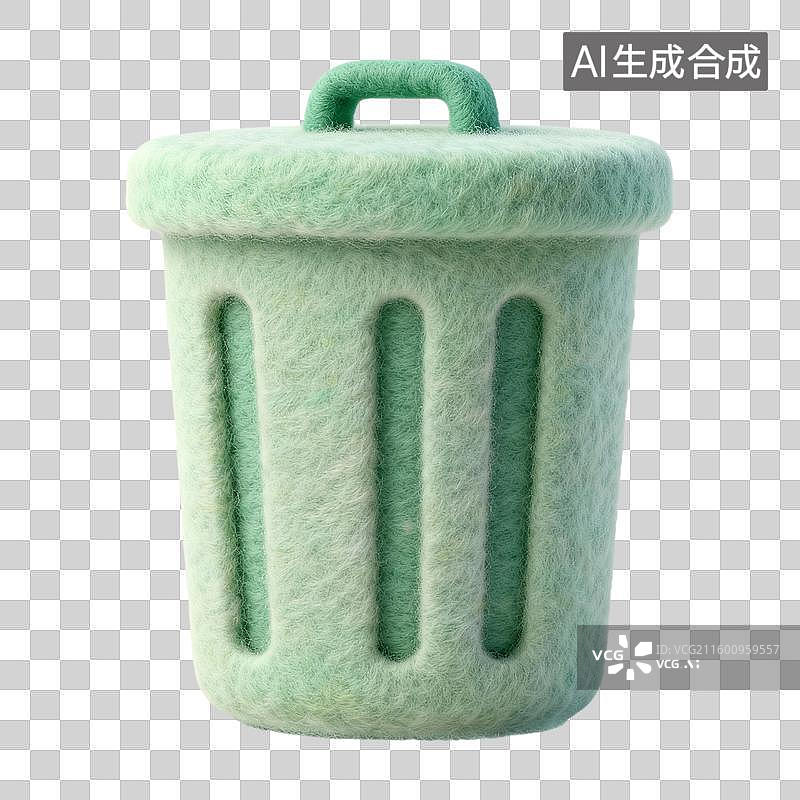 【AI数字艺术】商务办公学习3D卡通羊毛毡质感插画元素垃圾桶图片素材