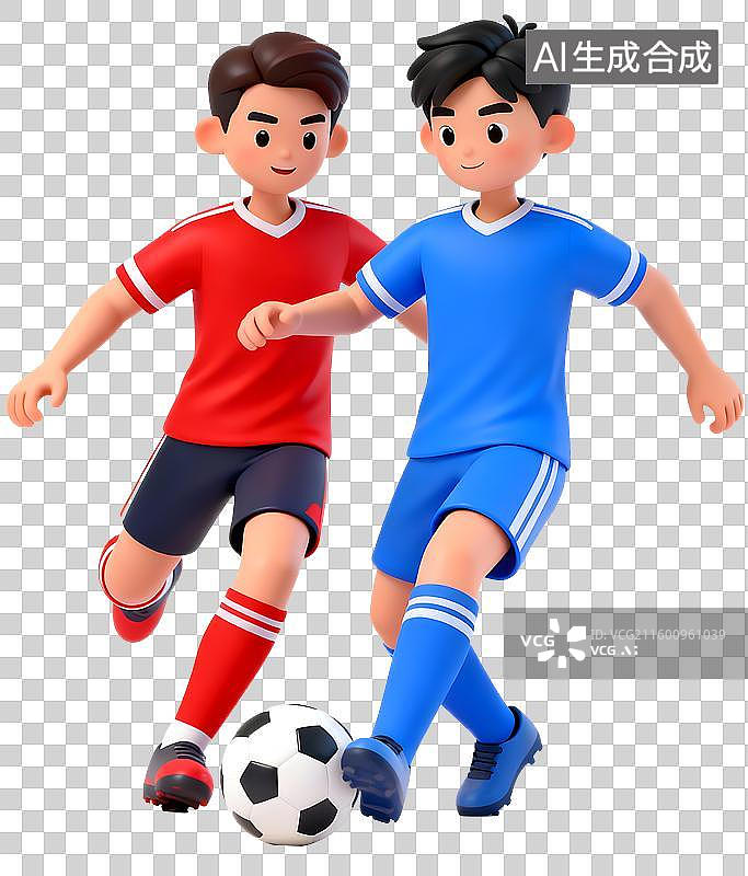 【AI数字艺术】两个卡通人物踢足球场景图片素材