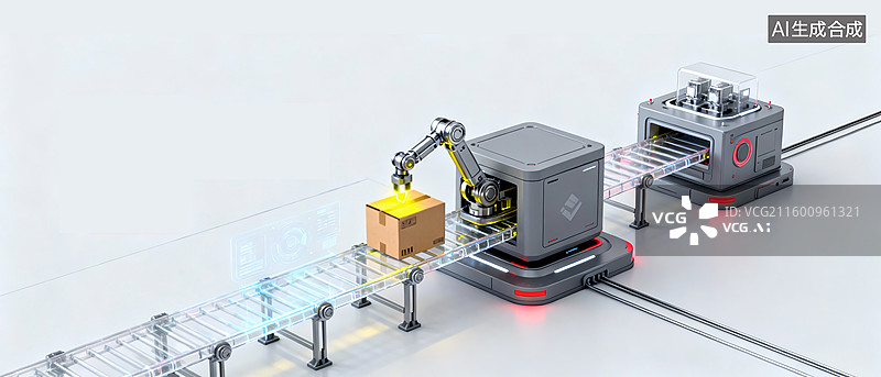 【AI数字艺术】未来科技自动化物流仓储生产线图片素材