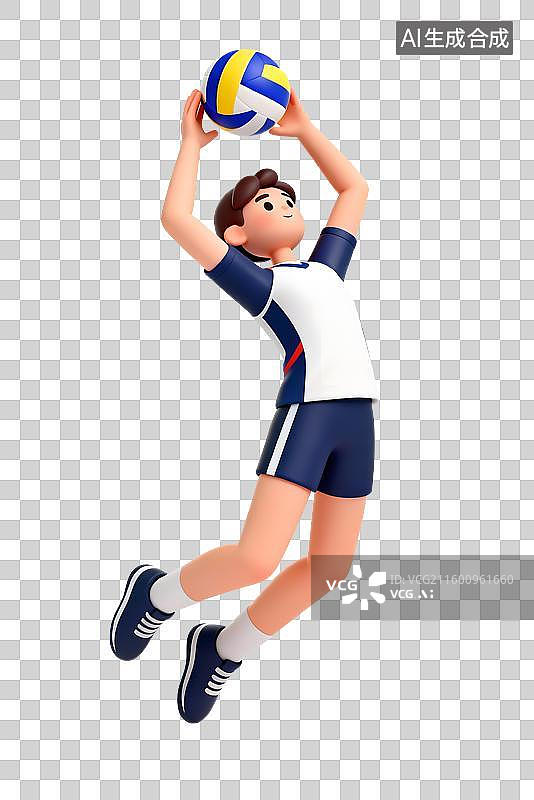 【AI数字艺术】男性排球运动员腾空扣球图片素材
