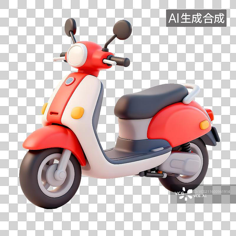 【AI数字艺术】卡通风格红白配色摩托车图片素材