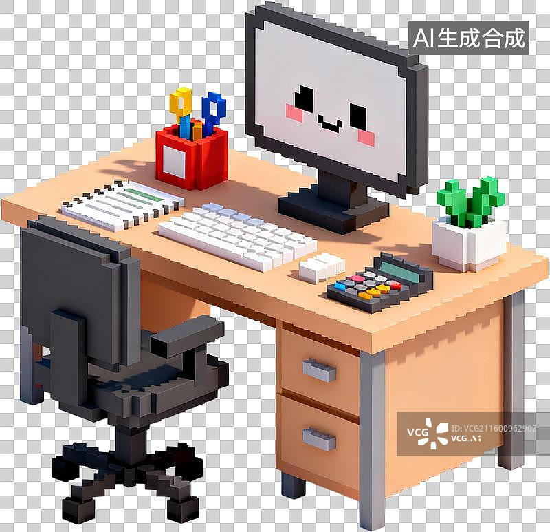 【AI数字艺术】商务办公用品3D像素风格免抠图形插画元素图片素材