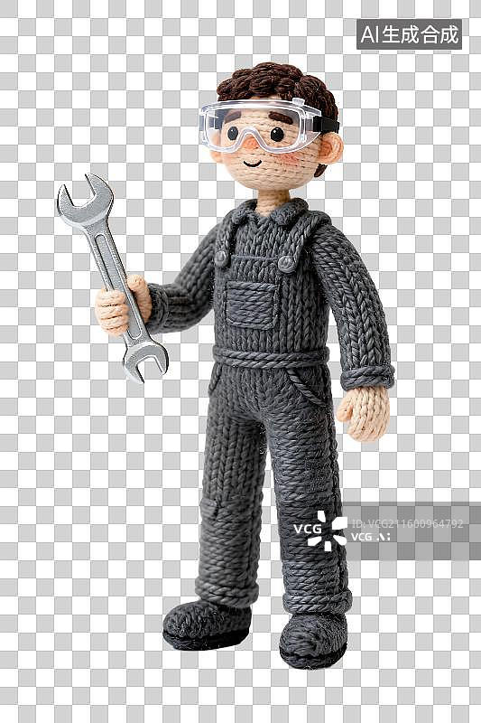 【AI数字艺术】针织工艺的机械工人形象图片素材