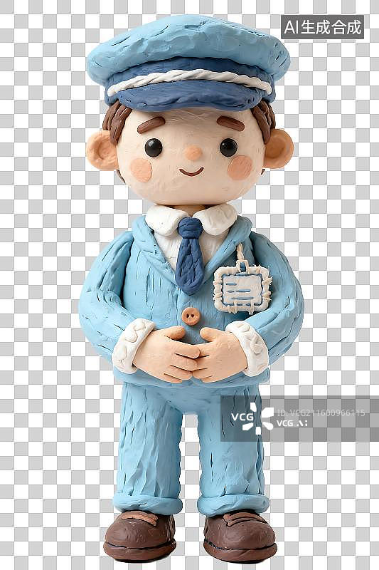 【AI数字艺术】穿着蓝色制服的可爱邮递员人偶图片素材