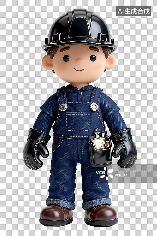 【AI数字艺术】穿着工装的可爱工人小雕像图片素材