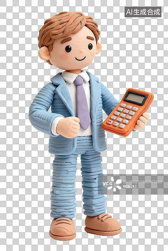 【AI数字艺术】手持计算器的商务人士人偶图片素材