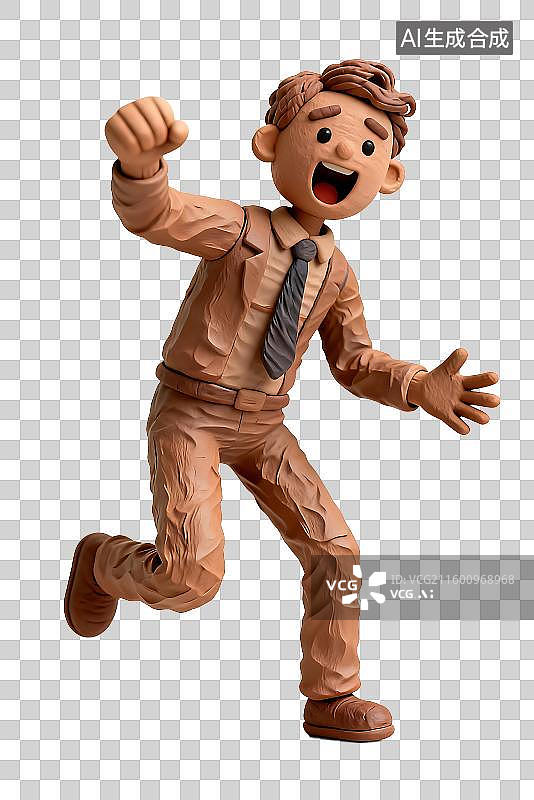 【AI数字艺术】穿着棕色西装欢快奔跑的卡通人物图片素材