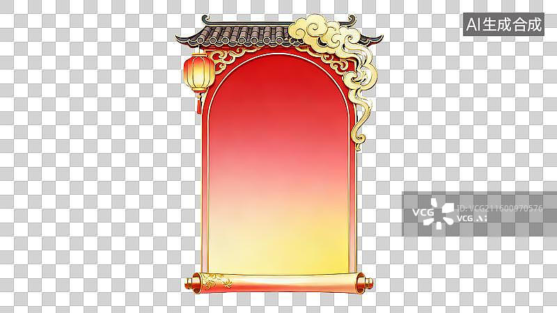 【AI数字艺术】传统国潮风中式红色瓦当祥云边框元素图片素材