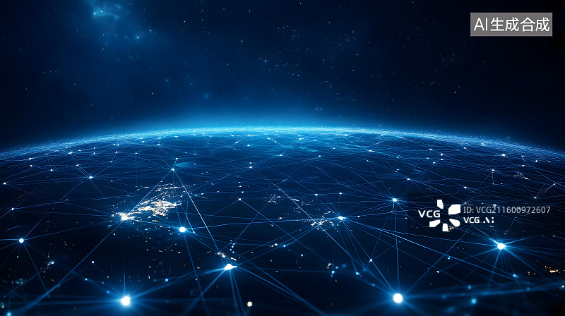 【AI数字艺术】技术数字微博波段波点，科技感的运动波点发光蓝色的，粒子波，网络安全技术背景图片素材