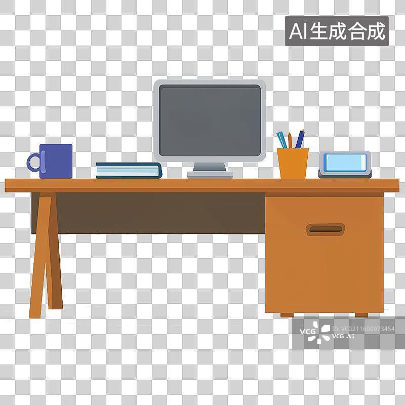 【AI数字艺术】商务办公用品2D卡通风格办公桌元素图片素材