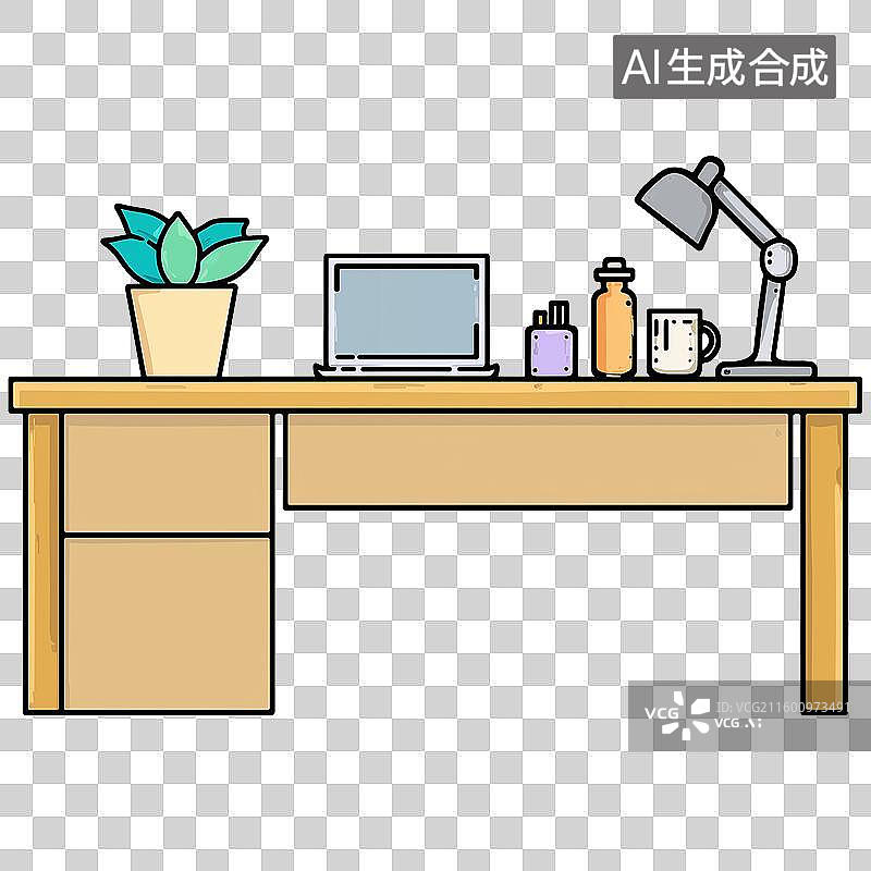 【AI数字艺术】商务办公用品2D卡通风格办公桌元素图片素材