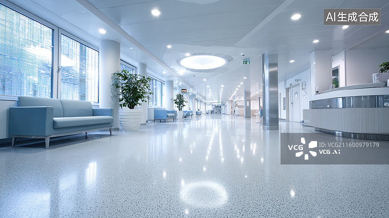 【AI数字艺术】现代化医院走廊图片素材