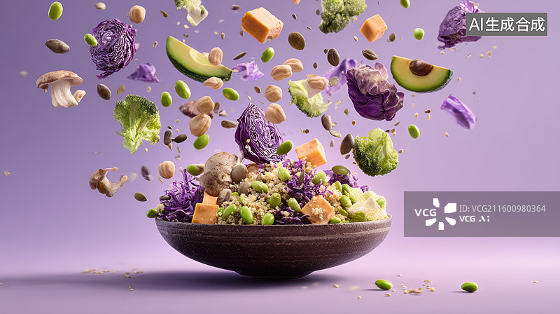 【AI数字艺术】蔬菜水果飞溅入碗图片素材