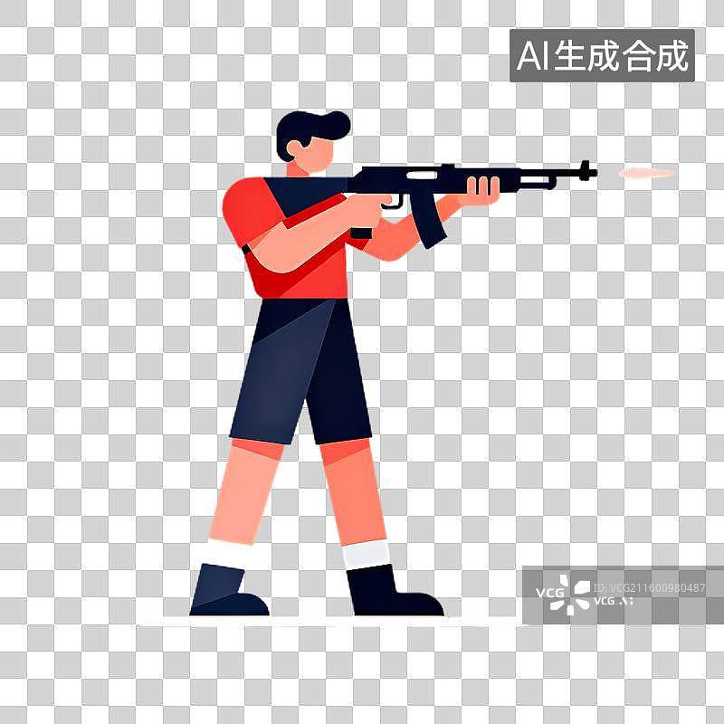 【AI数字艺术】手持步枪射击的人物插画图片素材